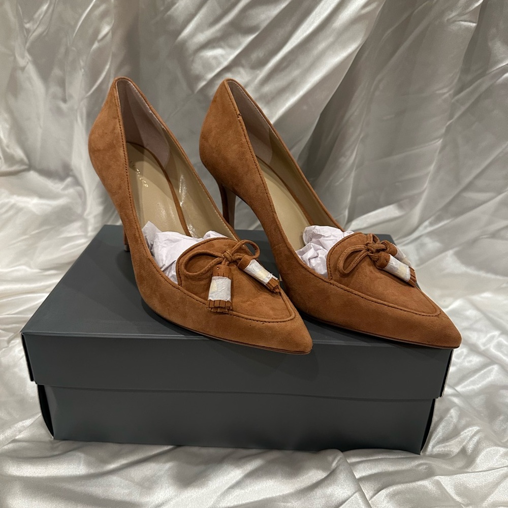 Ann Taylor Aiden suede tassel pump in brown toffee